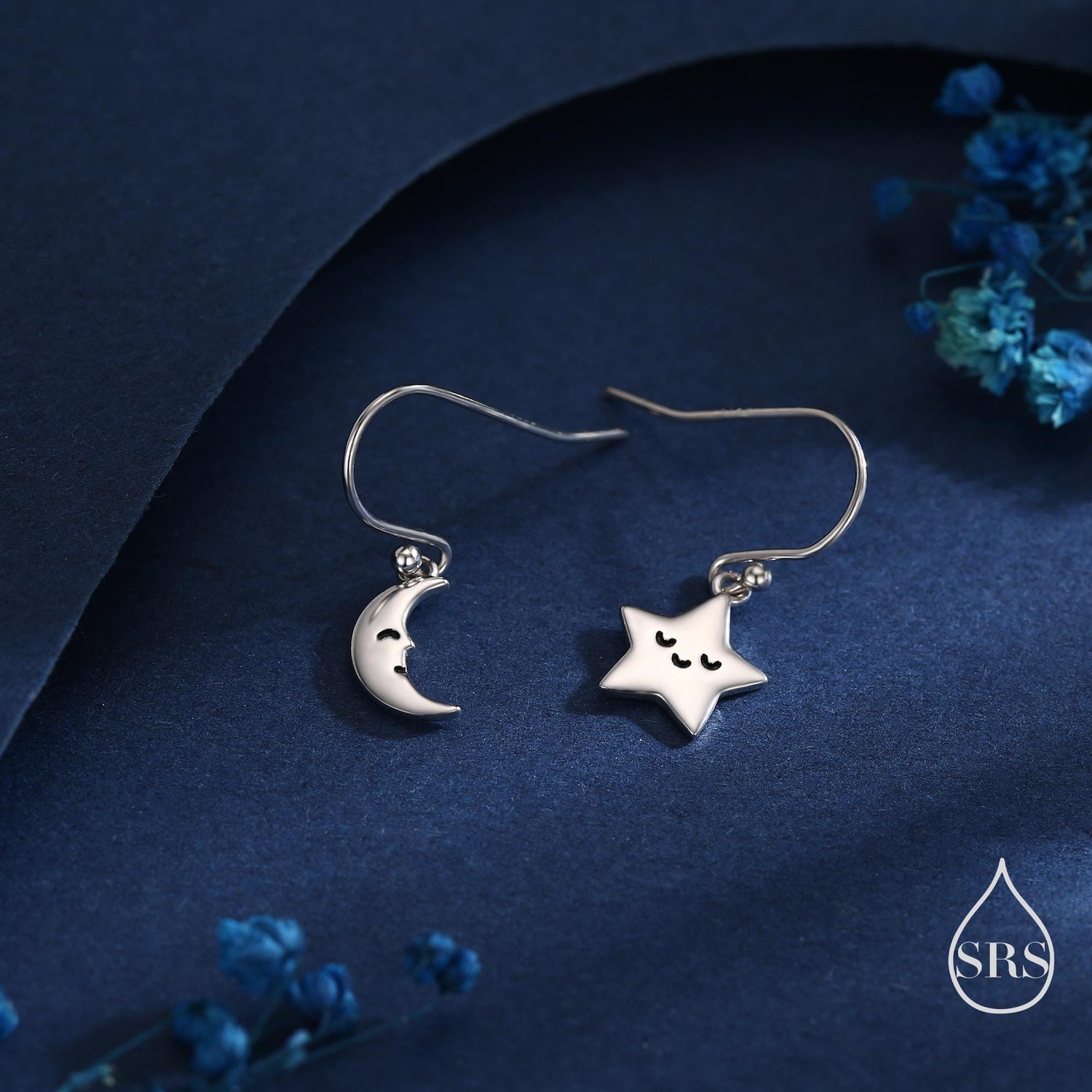 Extra Tiny Kawaii Star and Moon Dangle Drop Hook Earrings in Sterling Silver, Silver, Gold or Rose Gold, Tiny Star Dangle Earrings