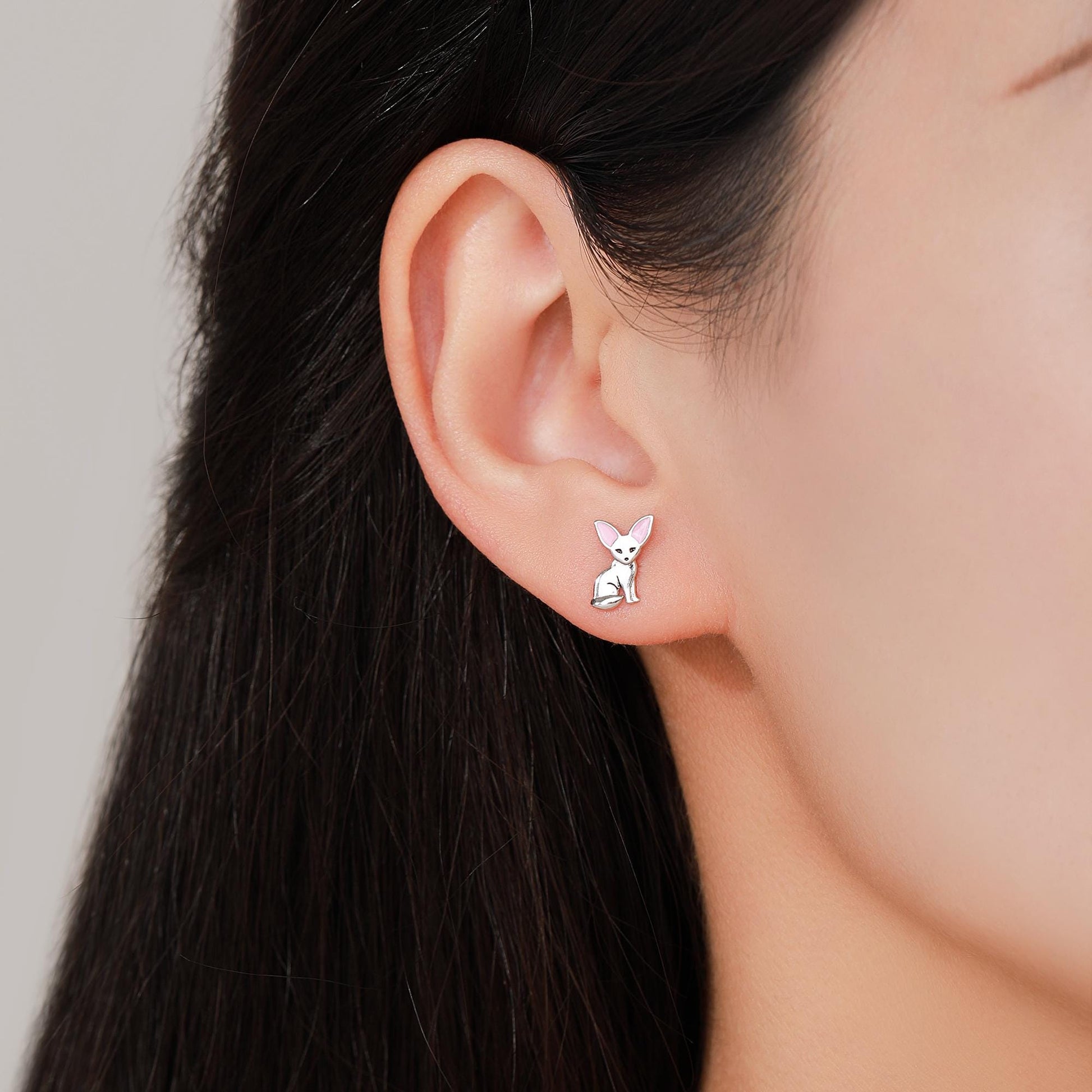 Fennec Fox Stud Earrings in Sterling Silver, Cute Fox Earrings, Cute and Quirky Earrings, Nature Inspired Earrings
