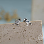 Sterling Silver Magpie Bird Stud Earrings with Enamel, Magpie Bird Earrings, Nature Inspired Animal Earrings, Magpie Stud