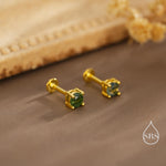 Natural Moss Agate Internally Threaded Flat Back Earrings in Sterling Silver, 4mm 5mm and 6mm, Genuine Moss Agate Gemstone Stud