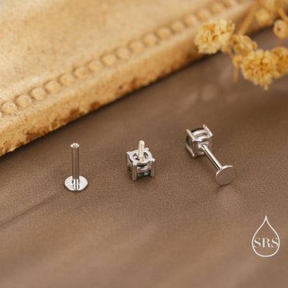 Natural Moss Agate Internally Threaded Flat Back Earrings in Sterling Silver, 4mm 5mm and 6mm, Genuine Moss Agate Gemstone Stud