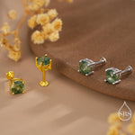 Natural Moss Agate Internally Threaded Flat Back Earrings in Sterling Silver, 4mm 5mm and 6mm, Genuine Moss Agate Gemstone Stud
