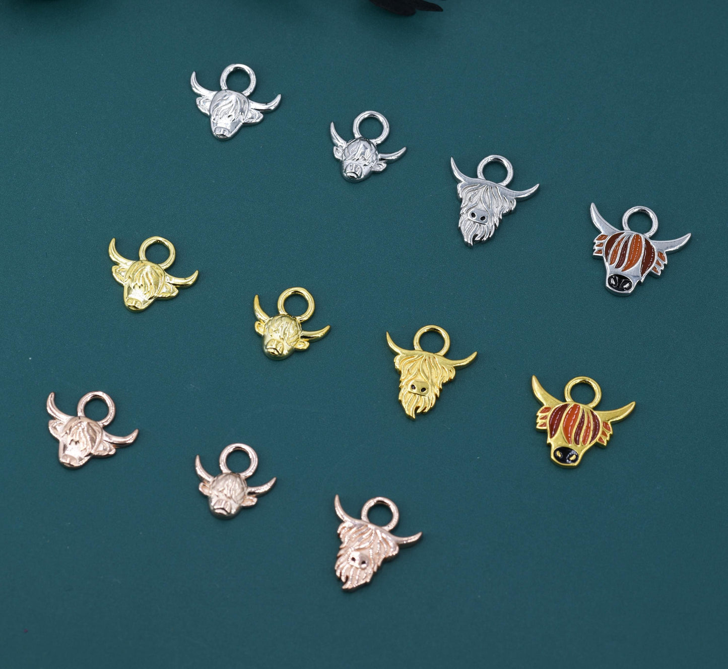 Highland Cow Charms for Huggie Hoops, Sold as a pair, Sterling Silver Charms for Earrings, Detachable, Silver or Gold, Interchangeable Charm