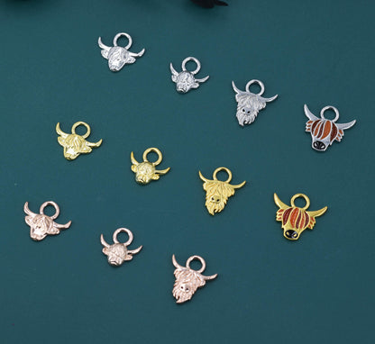 Highland Cow Charms for Huggie Hoops, Sold as a pair, Sterling Silver Charms for Earrings, Detachable, Silver or Gold, Interchangeable Charm