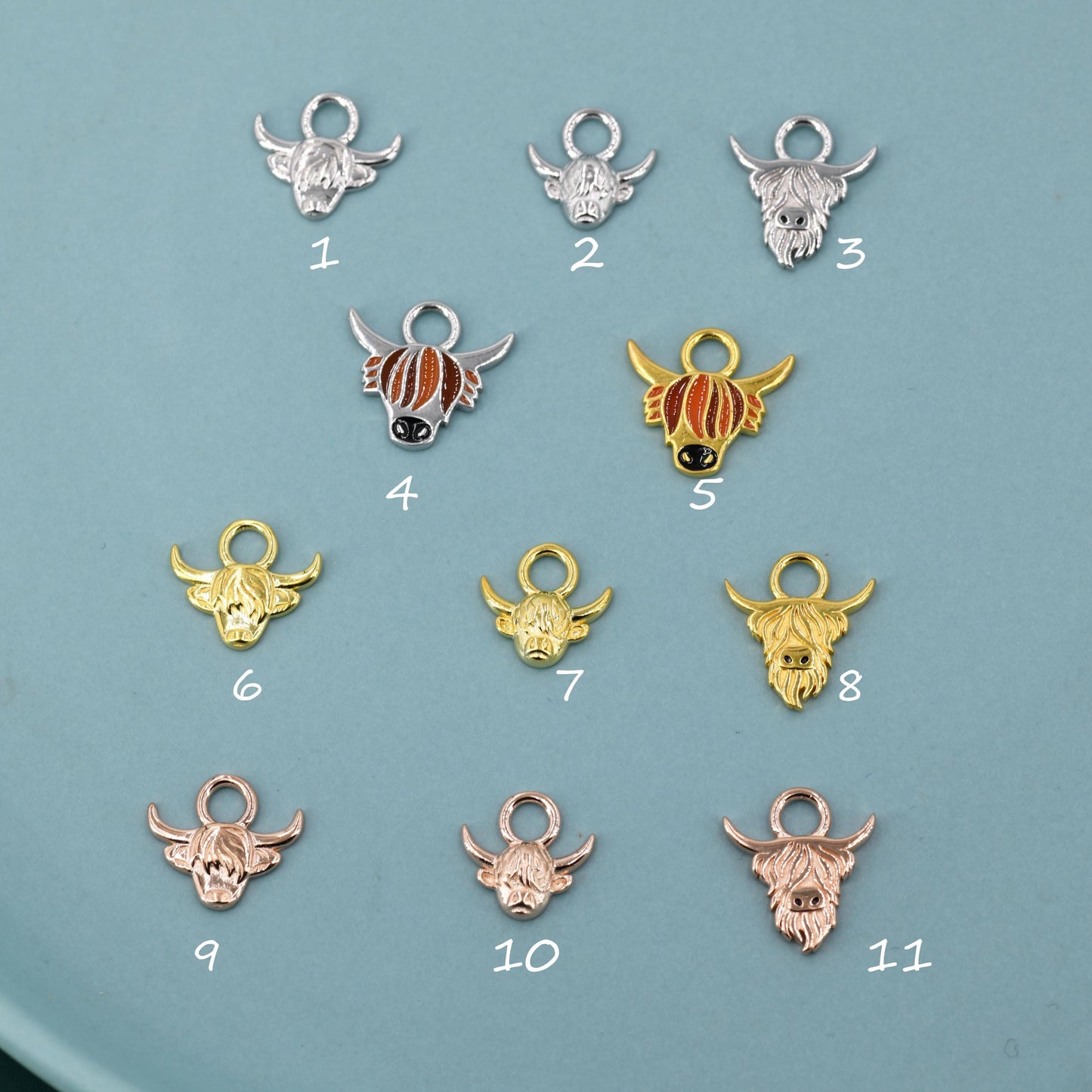 Highland Cow Charms for Huggie Hoops, Sold as a pair, Sterling Silver Charms for Earrings, Detachable, Silver or Gold, Interchangeable Charm