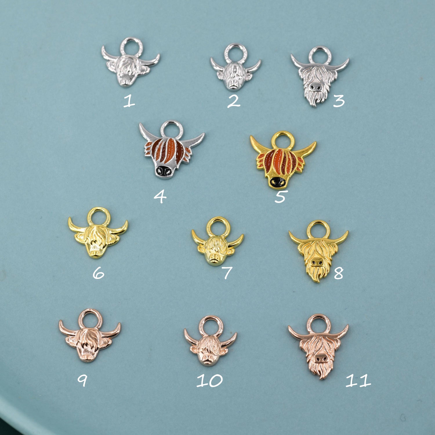Highland Cow Charms for Huggie Hoops, Sold as a pair, Sterling Silver Charms for Earrings, Detachable, Silver or Gold, Interchangeable Charm