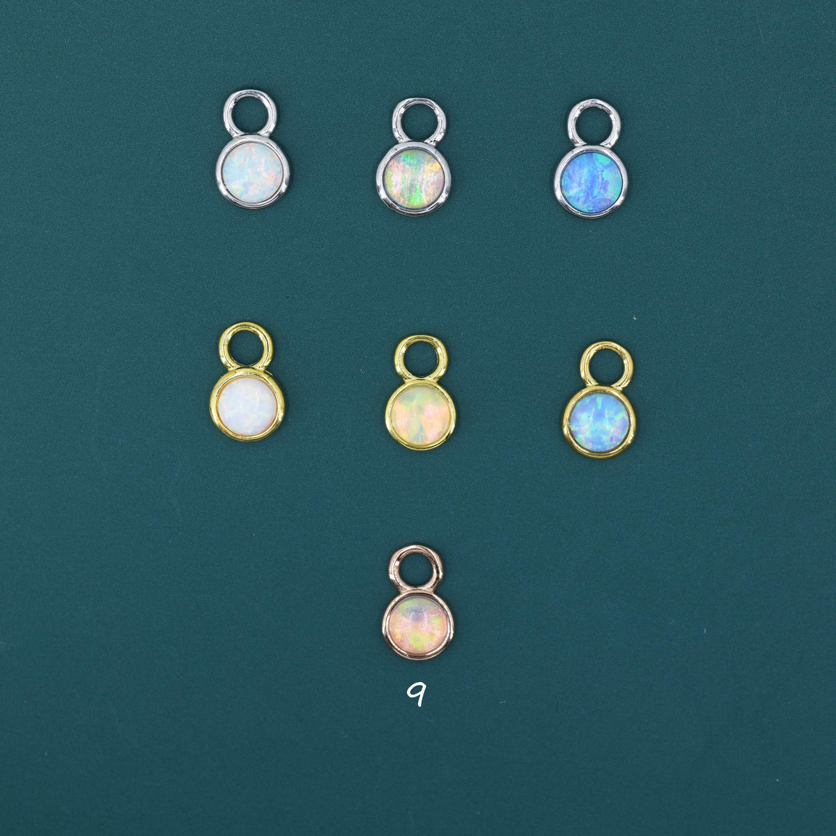 Opal Charms for Huggie Hoops, Sterling Silver Round Circle Opal Charms for Earrings, Detachable, Silver or Gold