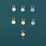 Opal Charms for Huggie Hoops, Sterling Silver Round Circle Opal Charms for Earrings, Detachable, Silver or Gold