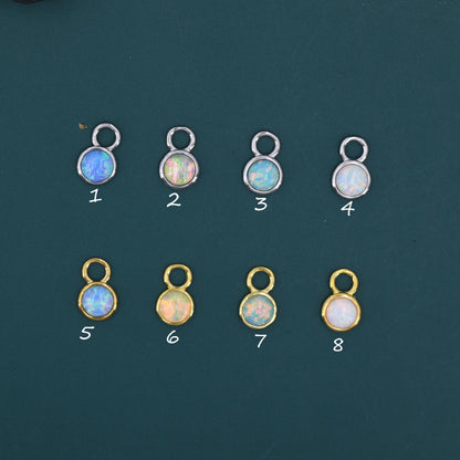 Opal Charms for Huggie Hoops, Sterling Silver Round Circle Opal Charms for Earrings, Detachable, Silver or Gold