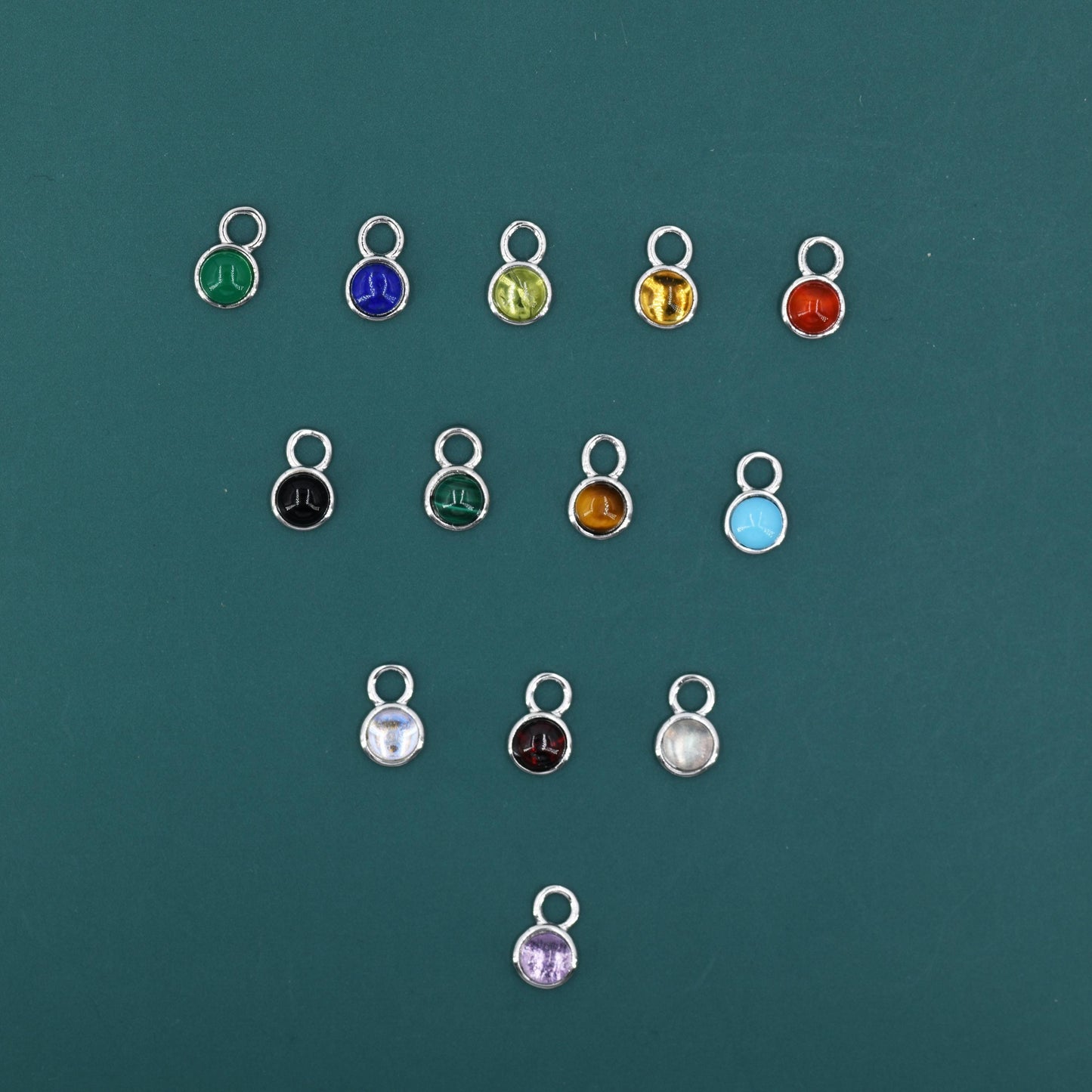 Natural & Synthetic Stone Charms for Huggie Hoops, Sterling Silver Round Detachable Charms, Various Gemstone Options