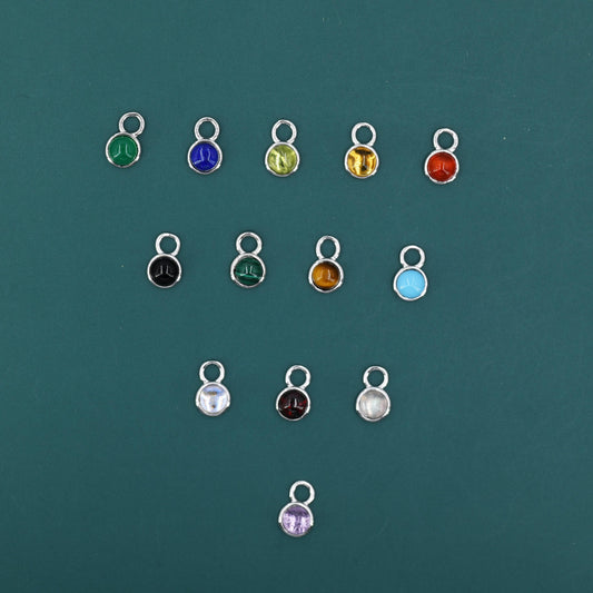 Natural & Synthetic Stone Charms for Huggie Hoops, Sterling Silver Round Detachable Charms, Various Gemstone Options