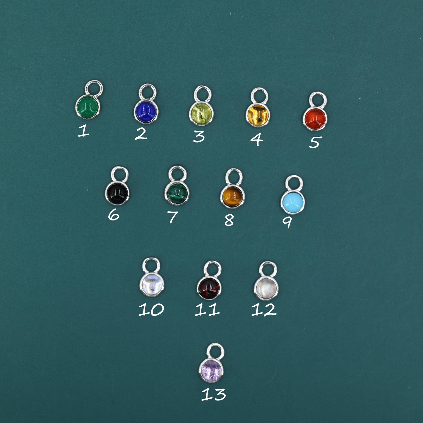 Natural & Synthetic Stone Charms for Huggie Hoops, Sterling Silver Round Detachable Charms, Various Gemstone Options