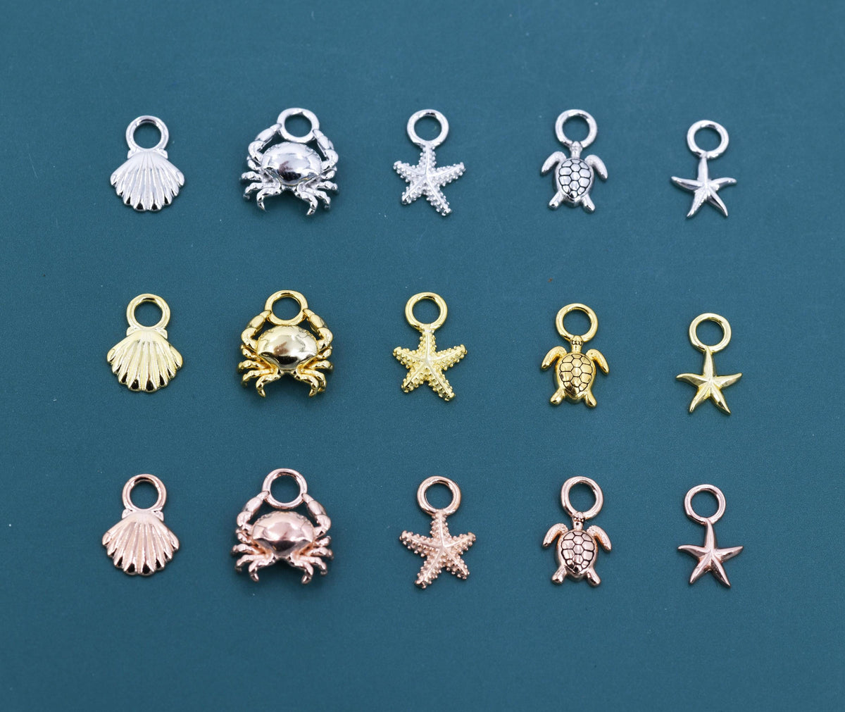 Ocean Theme Charms for Huggie Hoops, Sold as a pair, Sterling Silver Charms for Earrings, Detachable, Silver or Gold or Rose Gold