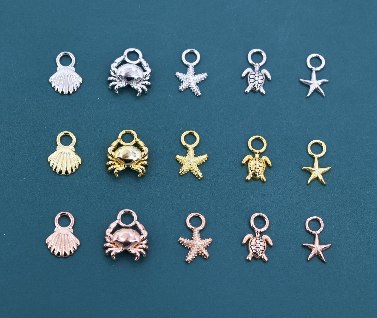 Ocean Theme Charms for Huggie Hoops, Sold as a pair, Sterling Silver Charms for Earrings, Detachable, Silver or Gold or Rose Gold