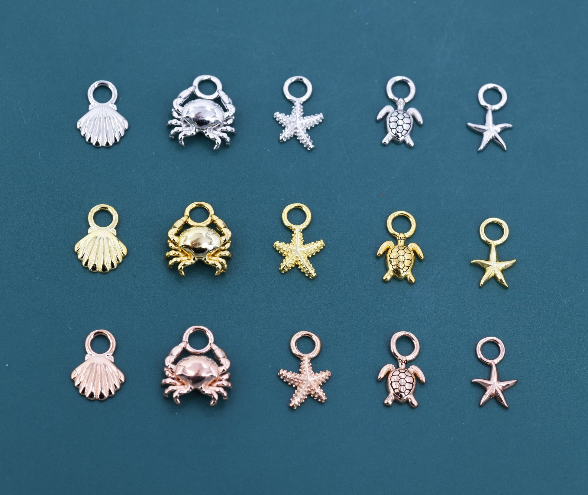 Ocean Theme Charms for Huggie Hoops, Sold as a pair, Sterling Silver Charms for Earrings, Detachable, Silver or Gold or Rose Gold