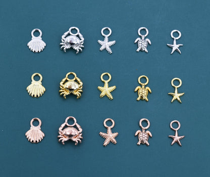 Ocean Theme Charms for Huggie Hoops, Sold as a pair, Sterling Silver Charms for Earrings, Detachable, Silver or Gold or Rose Gold