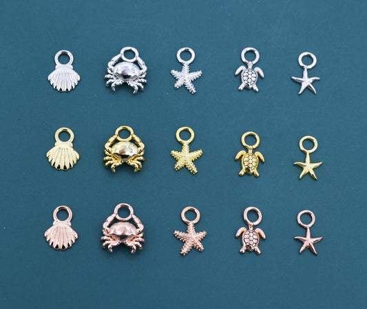 Ocean Theme Charms for Huggie Hoops, Sold as a pair, Sterling Silver Charms for Earrings, Detachable, Silver or Gold or Rose Gold
