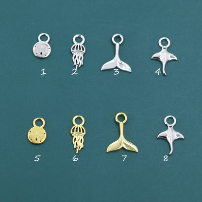 Ocean Theme Charms for Huggie Hoops in Sterling Silver, Sold as a pair, Charms for Earrings, Detachable, Silver or Gold or Rose Gold