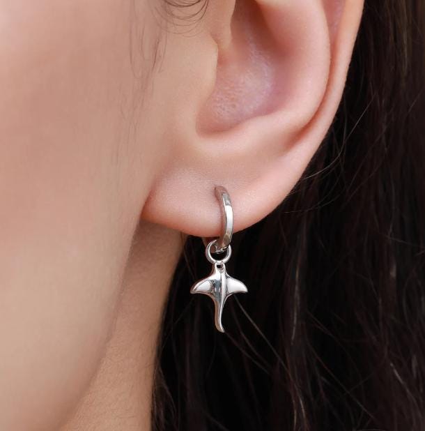 Ocean Theme Charms for Huggie Hoops in Sterling Silver, Sold as a pair, Charms for Earrings, Detachable, Silver or Gold or Rose Gold