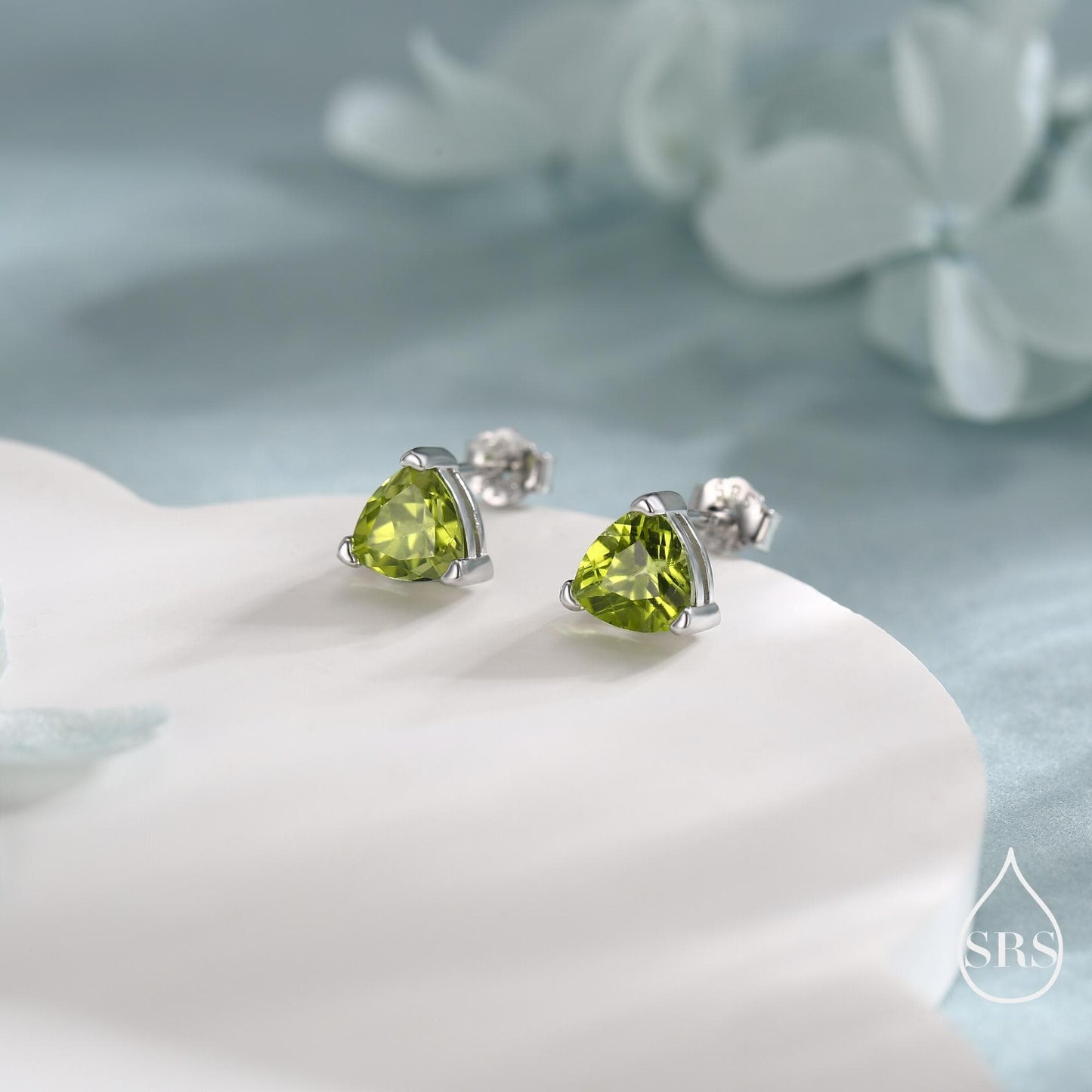 Genuine Peridot Trillion Cut Stud Earrings in Sterling Silver, 6mm Trillion Cut, Large Peridot Stud Earrings, Natural and Untreated
