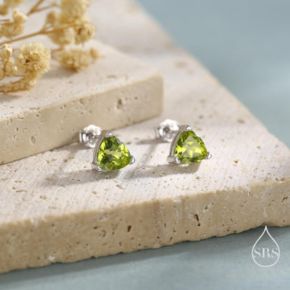 Genuine Peridot Trillion Cut Stud Earrings in Sterling Silver, 6mm Trillion Cut, Large Peridot Stud Earrings, Natural and Untreated