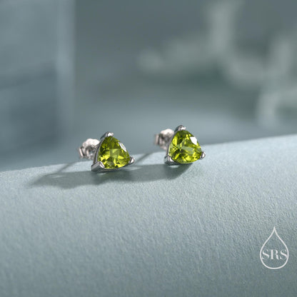 Genuine Peridot Trillion Cut Stud Earrings in Sterling Silver, 6mm Trillion Cut, Large Peridot Stud Earrings, Natural and Untreated