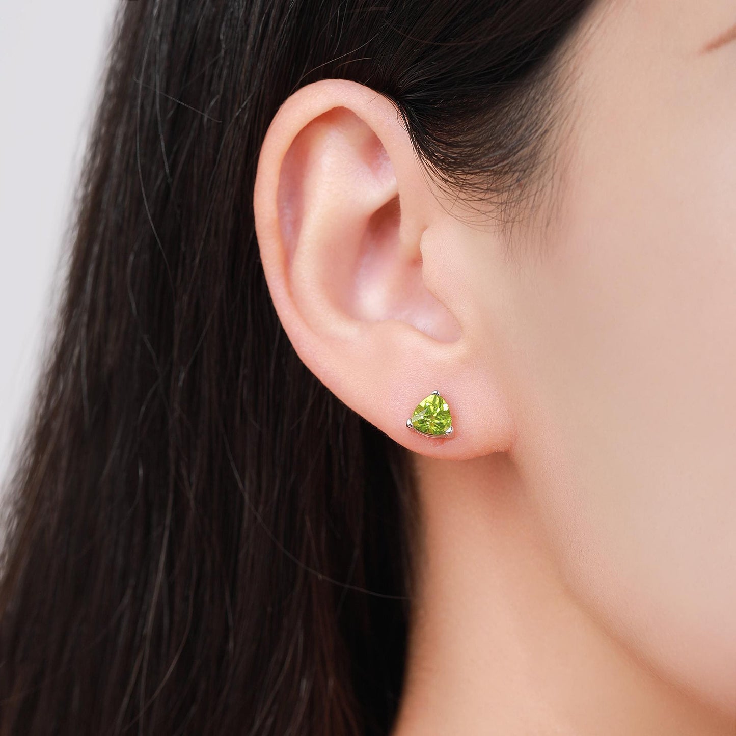 Genuine Peridot Trillion Cut Stud Earrings in Sterling Silver, 6mm Trillion Cut, Large Peridot Stud Earrings, Natural and Untreated