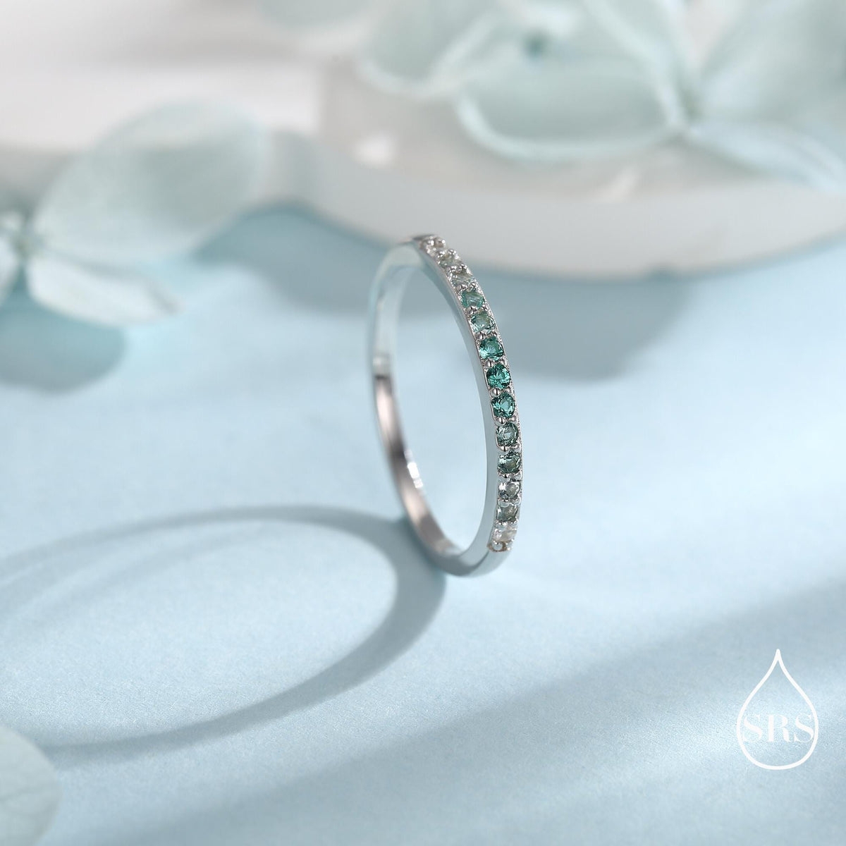 Ombre Half Eternity Ring in Sterling Silver, Silver or Gold, Gradient Colour CZ Skinny Ring, Minimalist Stacking Ring US 5 - 8