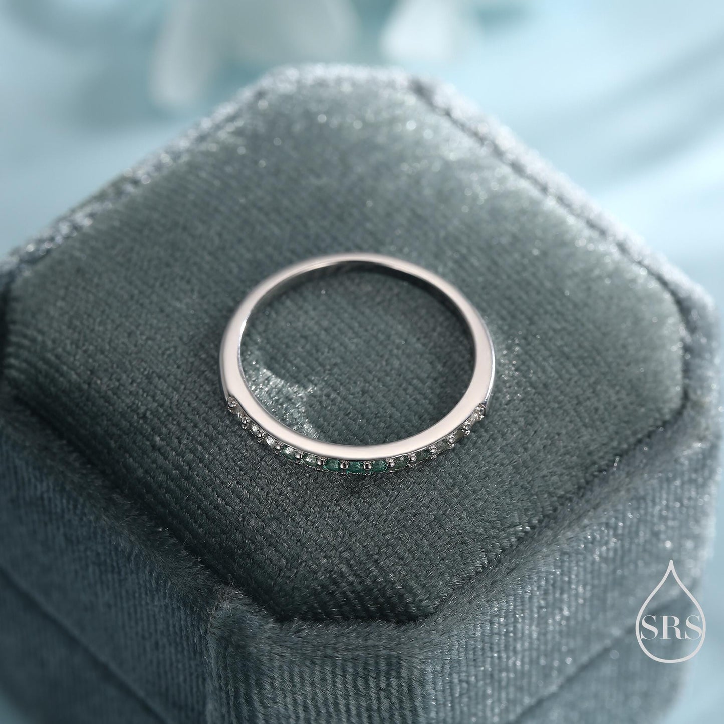 Ombre Half Eternity Ring in Sterling Silver, Silver or Gold, Gradient Colour CZ Skinny Ring, Minimalist Stacking Ring US 5 - 8