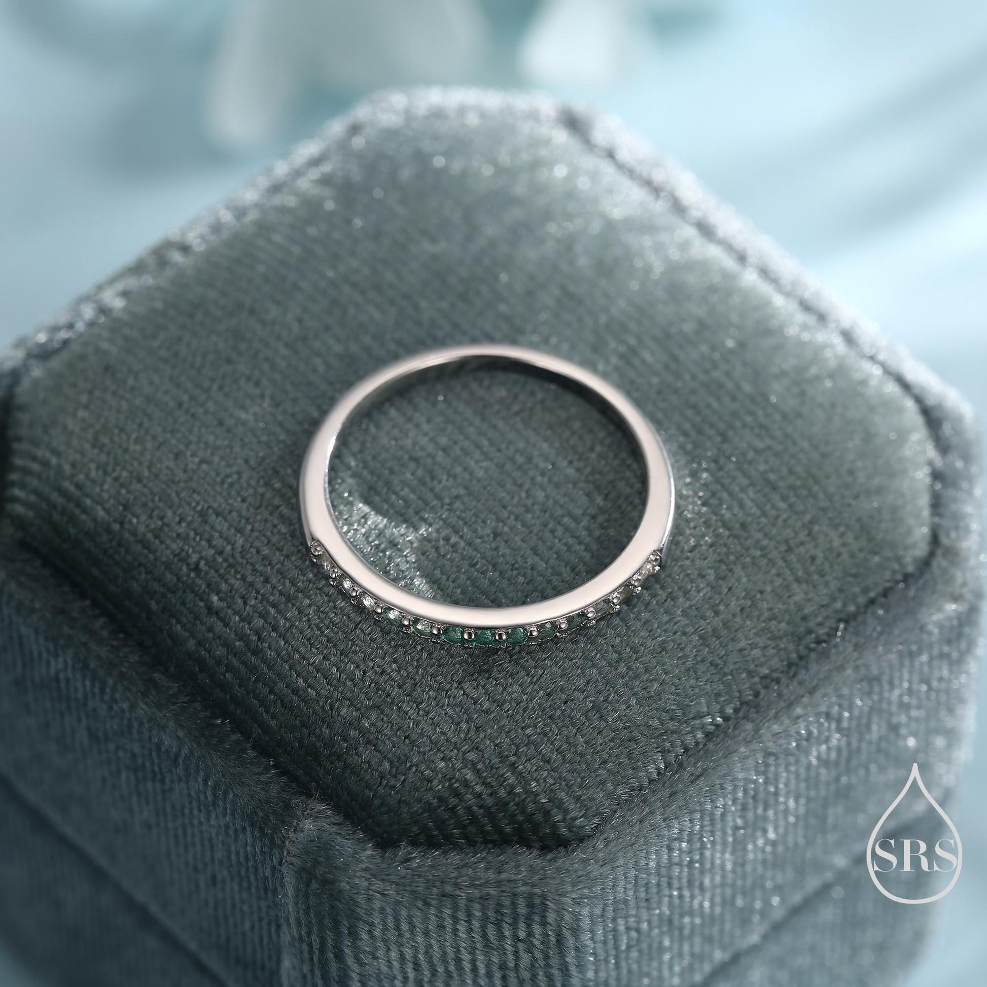Ombre Half Eternity Ring in Sterling Silver, Silver or Gold, Gradient Colour CZ Skinny Ring, Minimalist Stacking Ring US 5 - 8