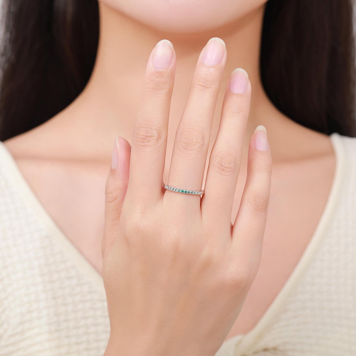 Ombre Half Eternity Ring in Sterling Silver, Silver or Gold, Gradient Colour CZ Skinny Ring, Minimalist Stacking Ring US 5 - 8