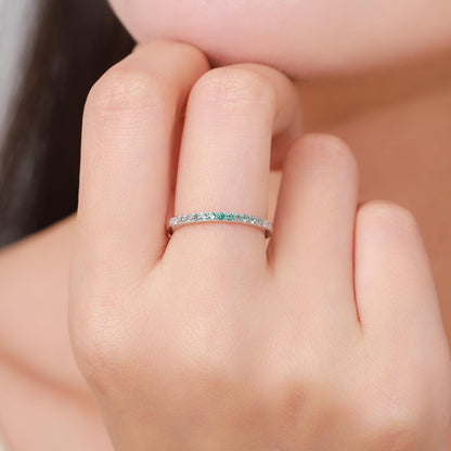 Ombre Half Eternity Ring in Sterling Silver, Silver or Gold, Gradient Colour CZ Skinny Ring, Minimalist Stacking Ring US 5 - 8