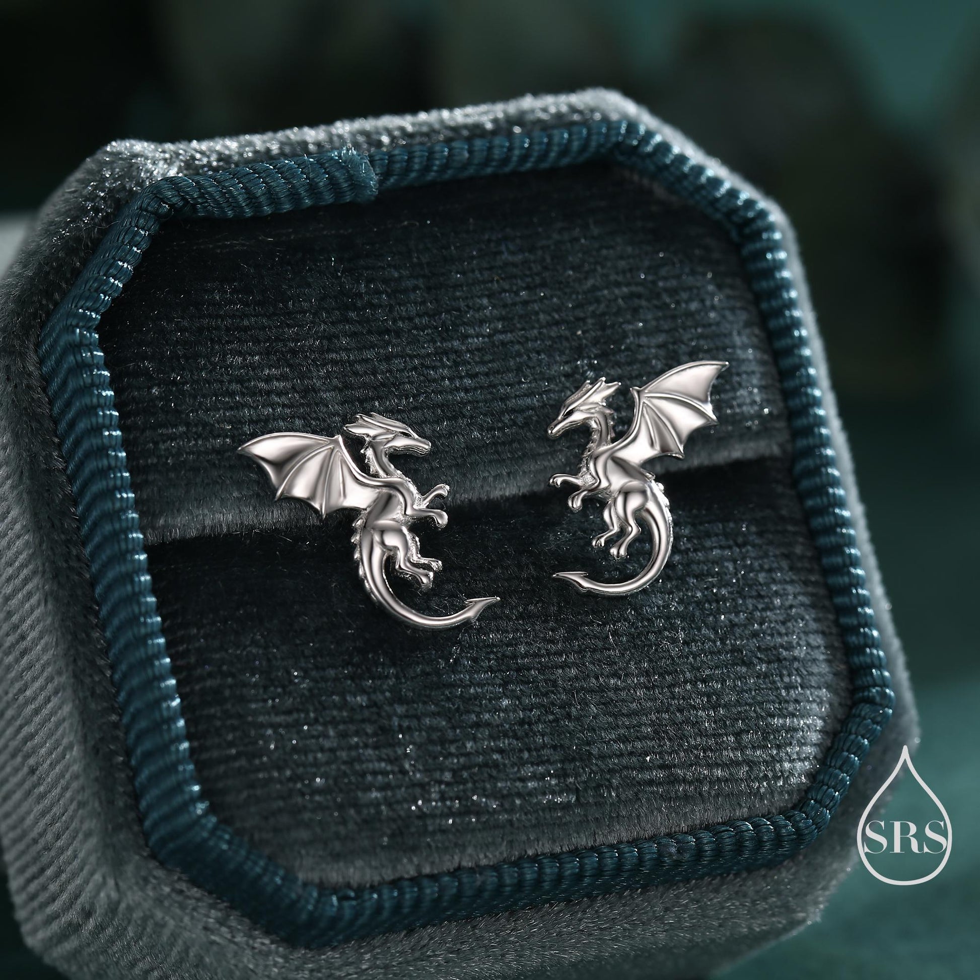 Dragon with Wings Stud Earrings in Sterling Silver, Available in Silver, Gold or Rose Gold, Sterling Silver Dragon Earrings