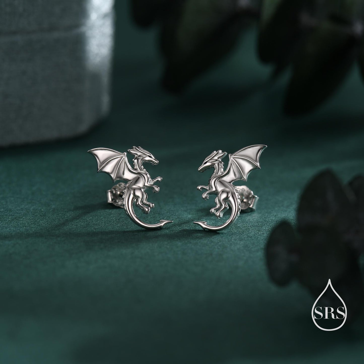 Dragon with Wings Stud Earrings in Sterling Silver, Available in Silver, Gold or Rose Gold, Sterling Silver Dragon Earrings
