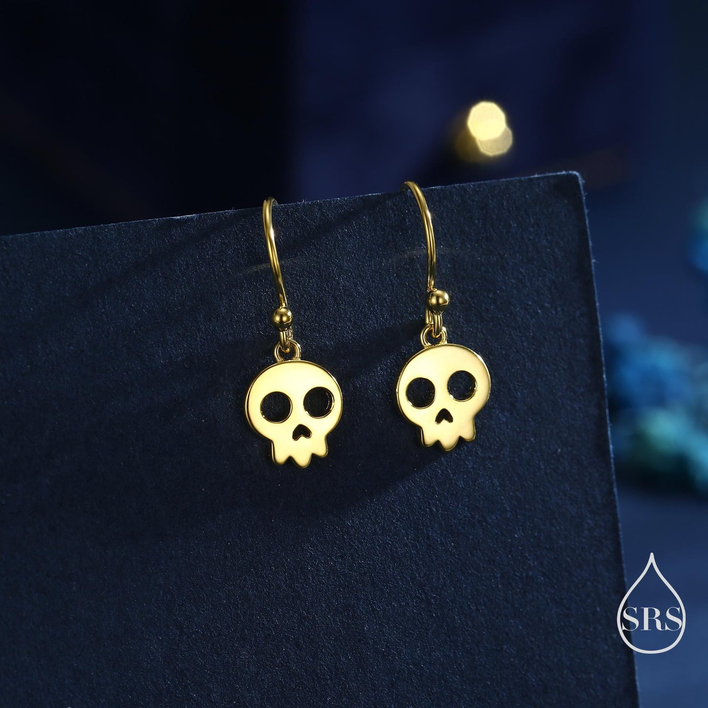 Cute Skull Drop Hook Earrings in Sterling Silver, Silver or Gold or Rose Gold, Dainty Skeleton Skull Earrings, Silver Skull Earrings