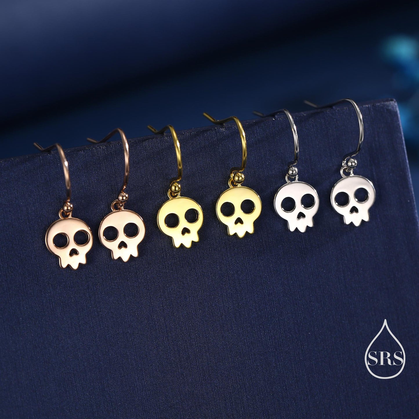 Cute Skull Drop Hook Earrings in Sterling Silver, Silver or Gold or Rose Gold, Dainty Skeleton Skull Earrings, Silver Skull Earrings