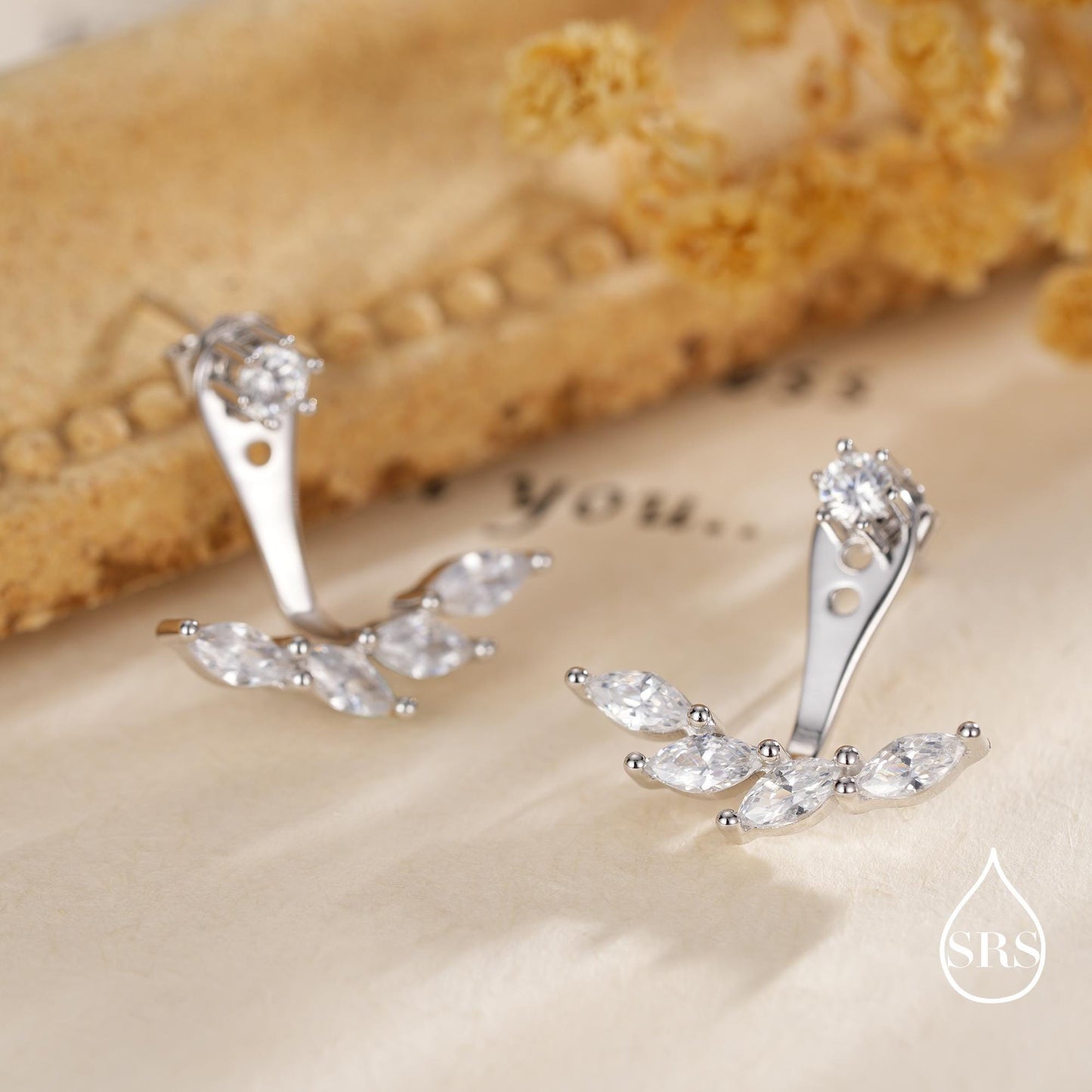 Marquise CZ Cluster Ear Jacket in Sterling Silver, Silver or Gold, CZ Ear Jacket, Marquise CZ, Front and Back Earrings