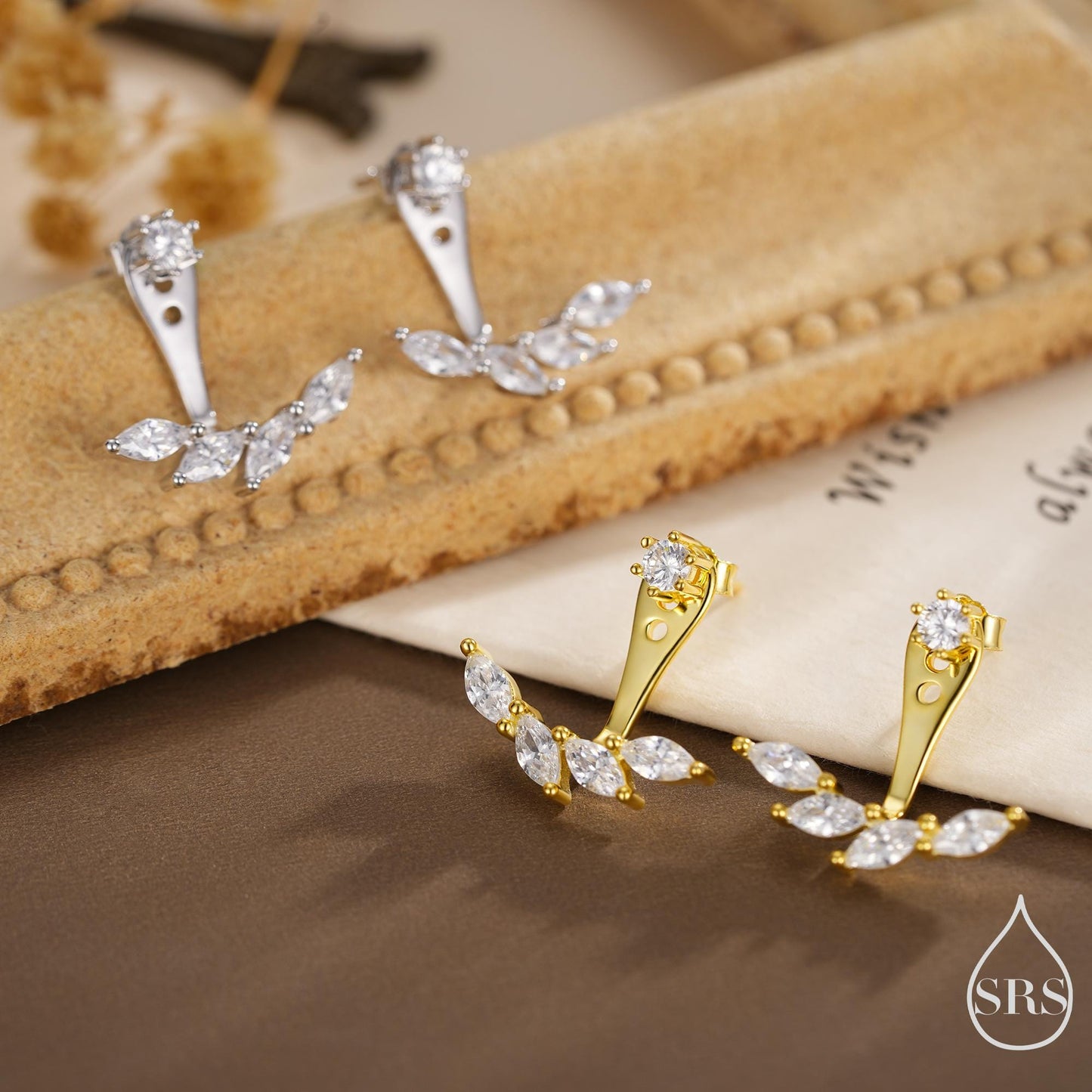 Marquise CZ Cluster Ear Jacket in Sterling Silver, Silver or Gold, CZ Ear Jacket, Marquise CZ, Front and Back Earrings