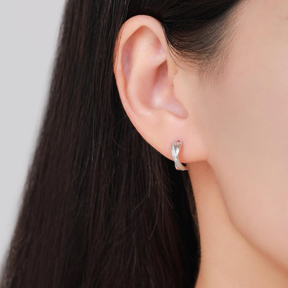 Double Hoop Effect Earrings in Sterling Silver, Cross Over CZ Criss Cross Pave Hoop Earrings, Silver, Gold, Rose Gold, Dainty and Delicate