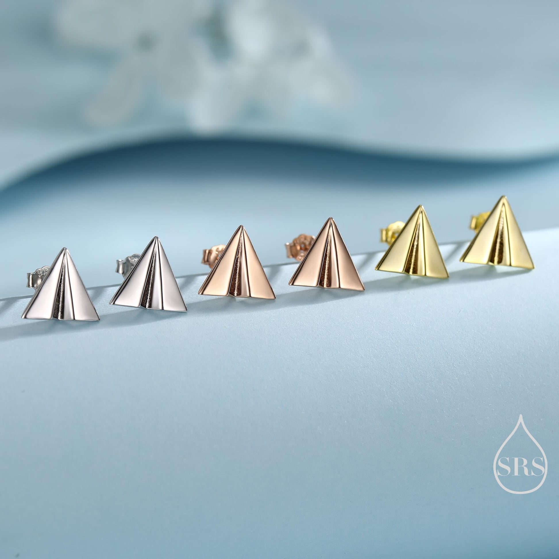 Paper Plane Stud Earrings in Sterling Silver, Silver or Gold or Rose Gold, Origami Airplane Earrings, Paper Airplane Stud