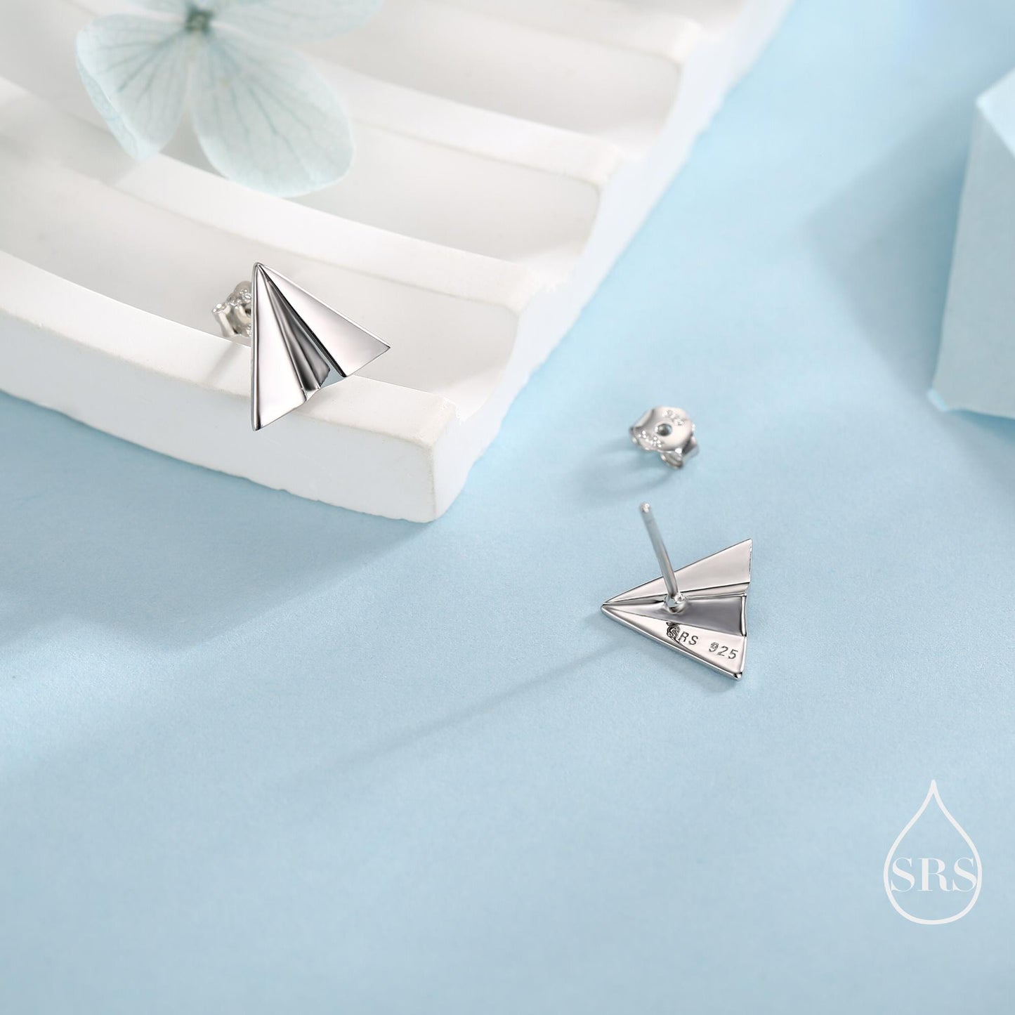 Paper Plane Stud Earrings in Sterling Silver, Silver or Gold or Rose Gold, Origami Airplane Earrings, Paper Airplane Stud