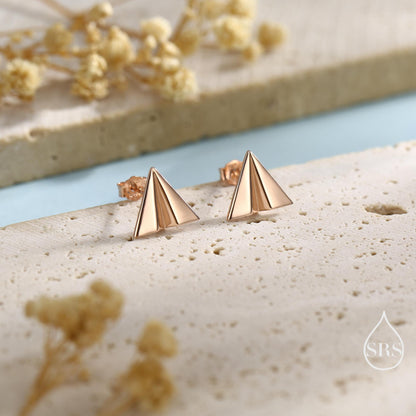 Paper Plane Stud Earrings in Sterling Silver, Silver or Gold or Rose Gold, Origami Airplane Earrings, Paper Airplane Stud