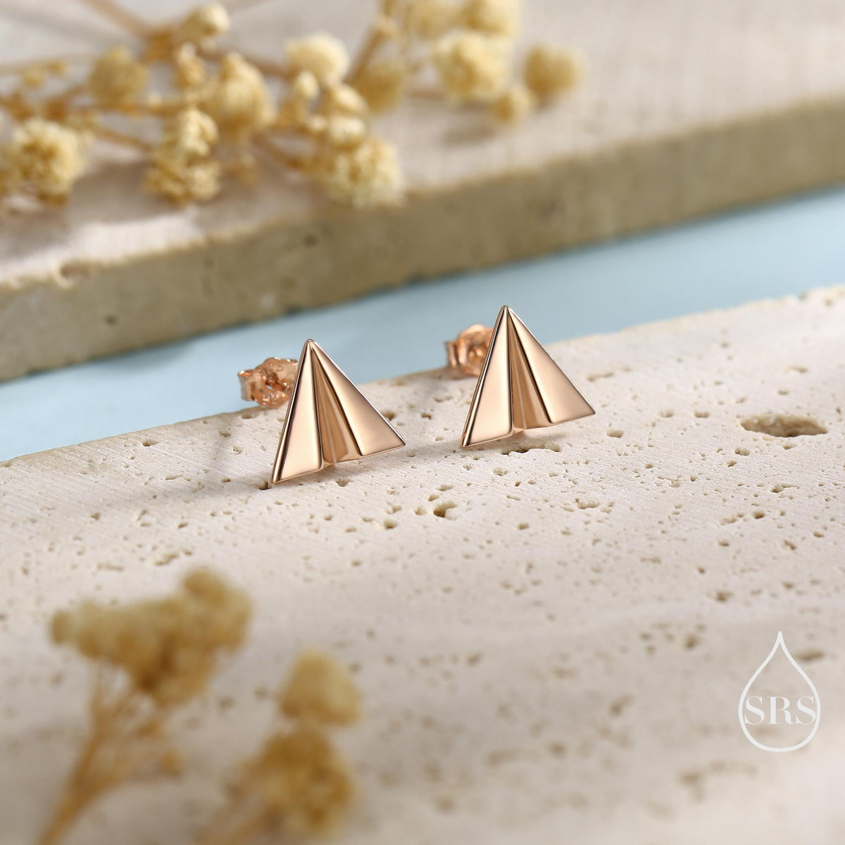 Paper Plane Stud Earrings in Sterling Silver, Silver or Gold or Rose Gold, Origami Airplane Earrings, Paper Airplane Stud