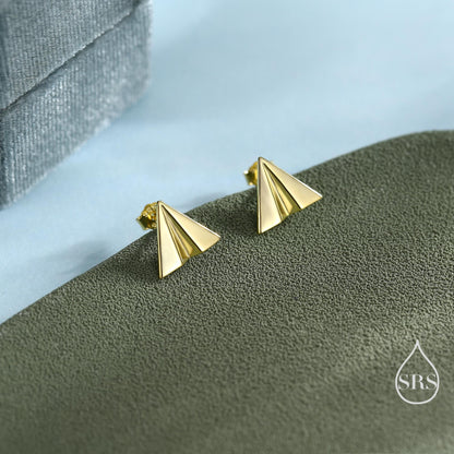 Paper Plane Stud Earrings in Sterling Silver, Silver or Gold or Rose Gold, Origami Airplane Earrings, Paper Airplane Stud
