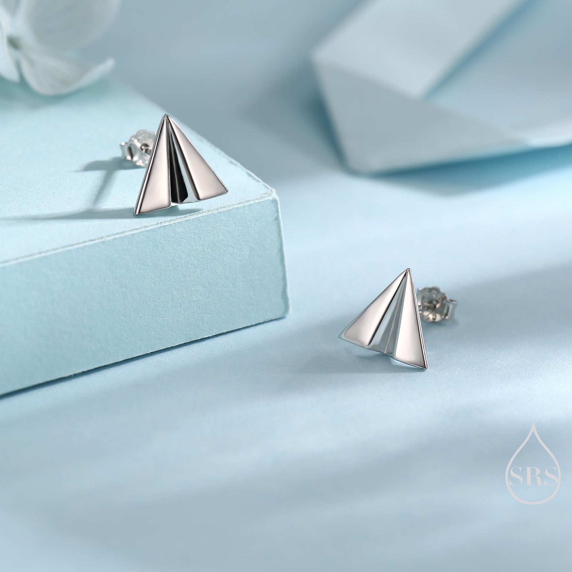 Paper Plane Stud Earrings in Sterling Silver, Silver or Gold or Rose Gold, Origami Airplane Earrings, Paper Airplane Stud