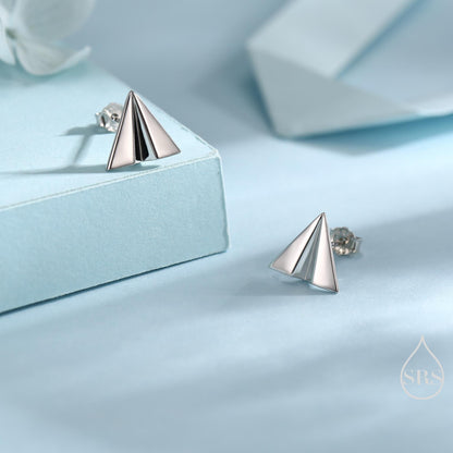 Paper Plane Stud Earrings in Sterling Silver, Silver or Gold or Rose Gold, Origami Airplane Earrings, Paper Airplane Stud