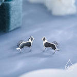 Tiny Enamel Border Collie Dog Stud Earrings in Sterling Silver, Dog Earrings, Animal Earrings, Pet Lover