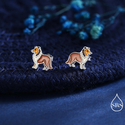 Enamel Collie Dog Stud Earrings in Sterling Silver, Silver or Gold,Dog Earrings, Animal Earrings, Pet Lover