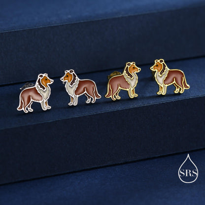 Enamel Collie Dog Stud Earrings in Sterling Silver, Silver or Gold,Dog Earrings, Animal Earrings, Pet Lover