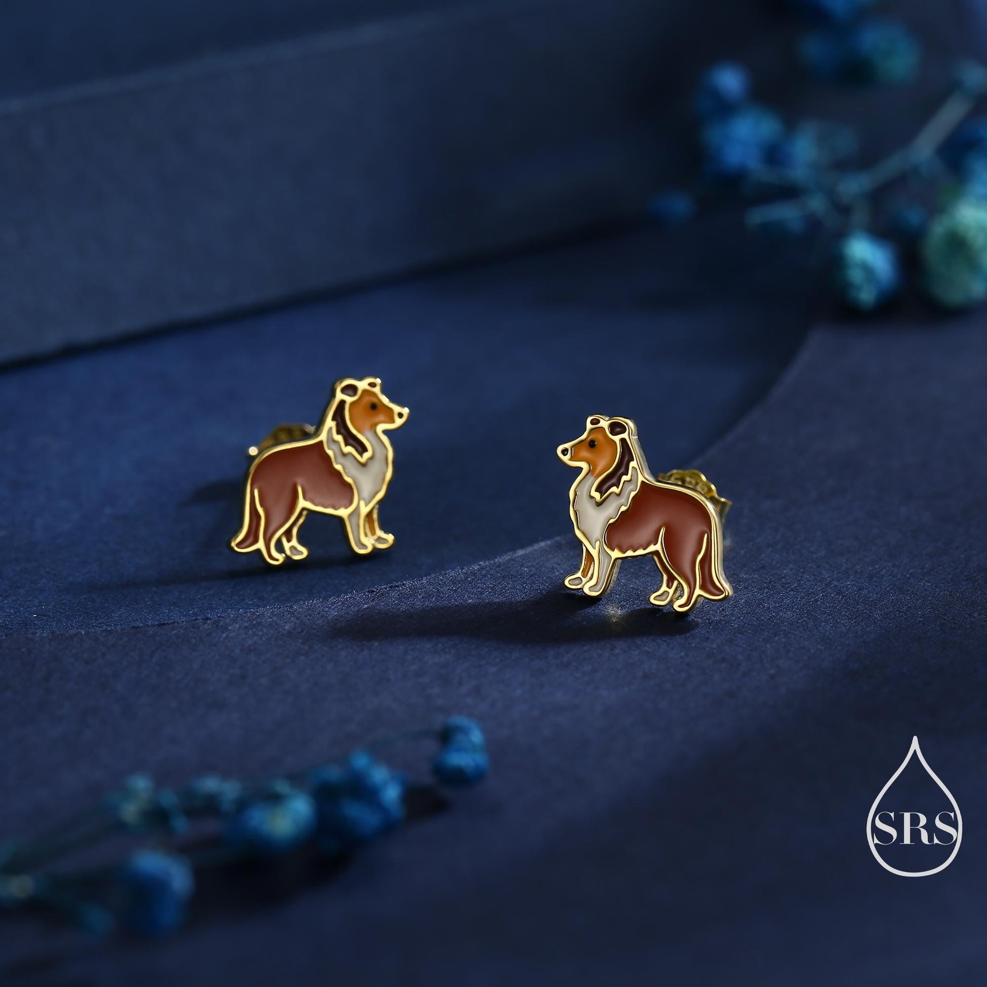 Enamel Collie Dog Stud Earrings in Sterling Silver, Silver or Gold,Dog Earrings, Animal Earrings, Pet Lover